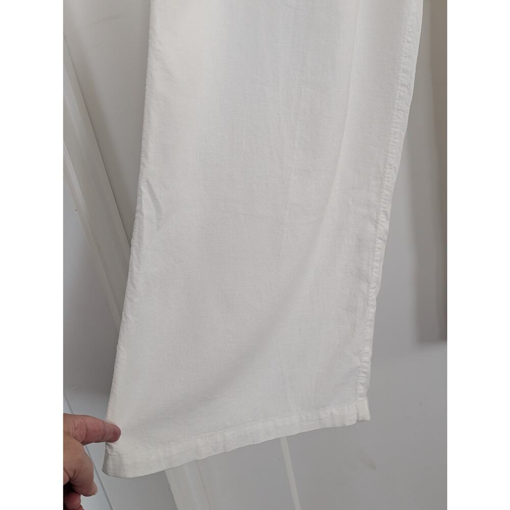 Aerie Linen Blend Wide Leg Pants L White Smocked Waist Beach Resort - Picture 2 of 9